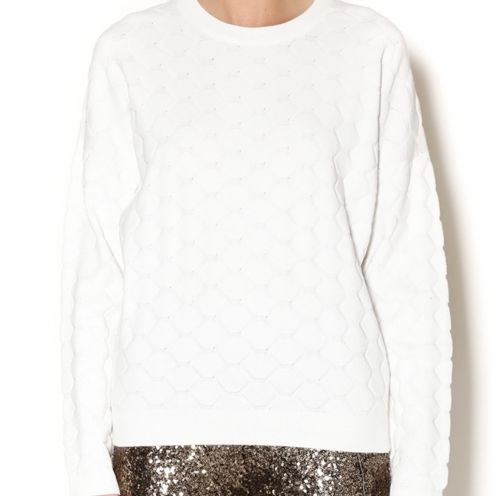 JOA Honeycomb Pullover Sweater in White